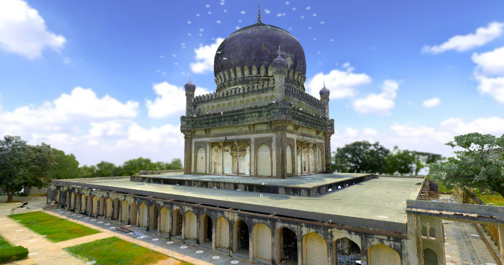 An aerial image of Qutub Shahi Tombs, India